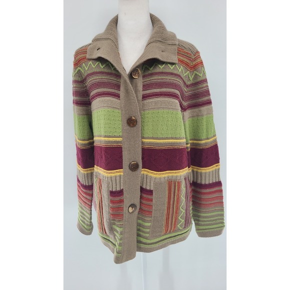 Christopher & Banks Sweaters - Vintage Indie Granola Grandpa Knit Cardigan Medium‎ 80s Wool Wood Buttons Earthy